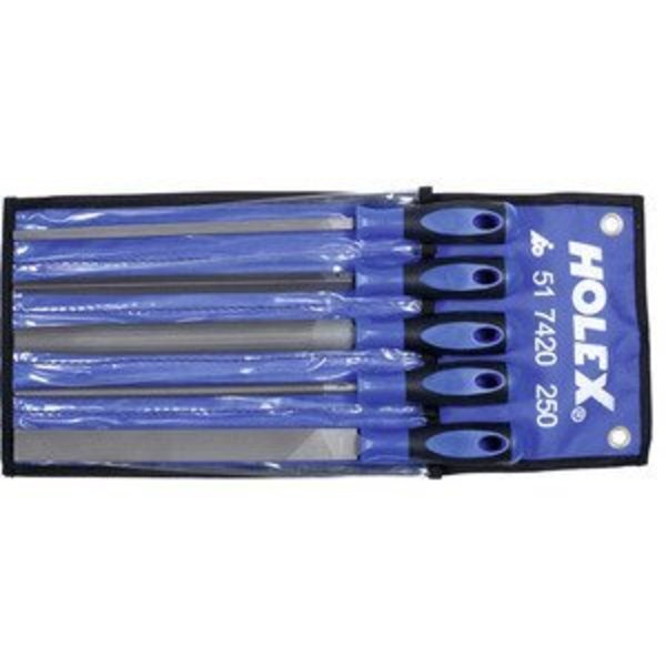 Holex File Set with 2-Component Handle, 5 Pieces in a Tool Roll, Cut 2, Length without Tang: 250 mm 517420 250